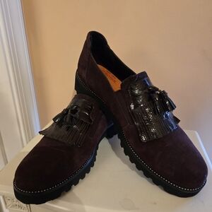 Women's Dark Wine/Burgundy Genuine Suede Loafers with Tassels